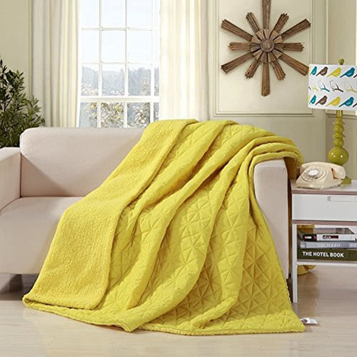 DaDa Bedding Cozy Ultrasonic Solid Lemon Yellow Manta Para S 0