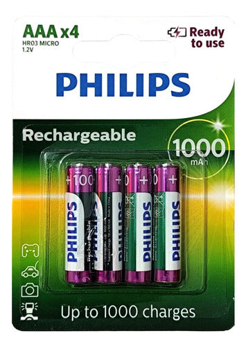 Philips Rechargeable AAA Batteries 1000 mAh Blister x4 Original 0