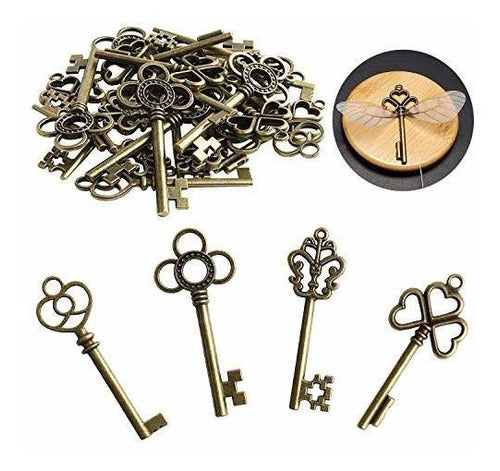 SANNIX 30 Vintage Skeleton Keys Dragonfly Wings - Bronze 2