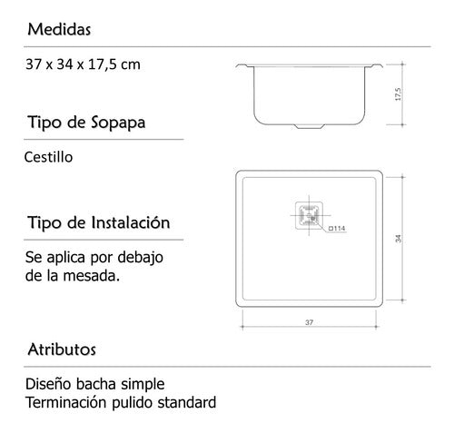 Johnson Bacha Cocina Quadra Q37 37x34x17.5 Bajomesada Acinox 4