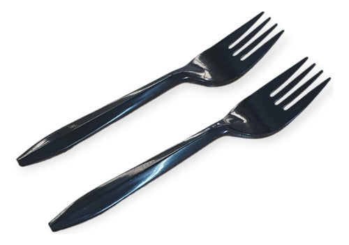 Disposable Plastic Forks Black/Clear (Pack of 60 Units) 2