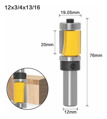 Maxtool Flat Copying Router Bit 1/2" Shaft x 3/4" Diameter x 20mm Length with Double Bearings 1