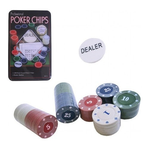 Poker Kit 100 Fichas Dealer Profissional Numeradas Na Lata 0