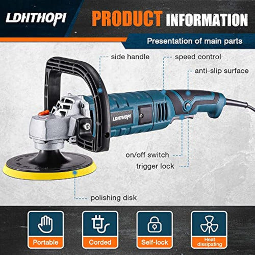 LDHTHOPI Polisher Buffer, 1600 W, 7 Inches/6 2