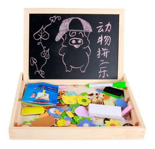 Wooden Toys Magnetic Educational Blackboard with Animals - Vaj 1