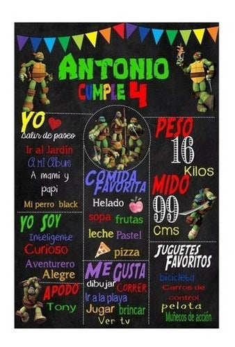 Diseño Edición Graficos Kit Imprimible Pizarra Tortugas Ninjas Con Textos Editables 0