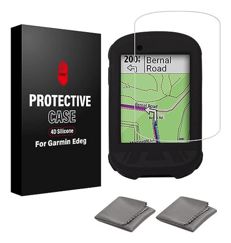 Funda De Silicona + Vidrio Templ Para Garmin Edge 830 Negro 0