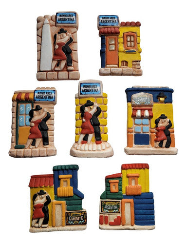 Set of 7 Hand-Painted Ceramic Magnets Buenos Aires Argentina Tango Design 0