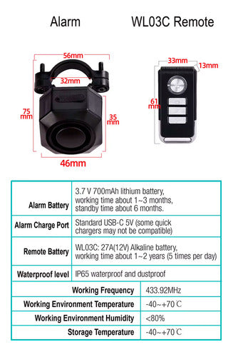 Alarma Sonora Sensor Bicicleta Moto Antirrobo Recargable Usb 3