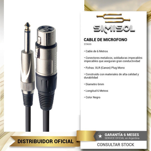 6 Meter XLR to Plug Cable - Microphone - Simisol 1
