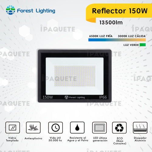 Forest Lighting Packx2 Reflector Led 150W Exterior Proyector Luz Fría Cálida 1