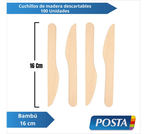 Cuchillo Madera Bambú Descartable 16cm Pack 100 Unidades 1