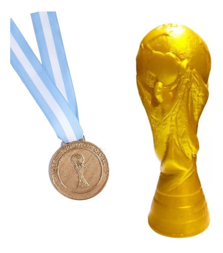 Cotillon Alboroto Adorno Copa Del Mundo + Medalla Argentina Campeon Qatar 0