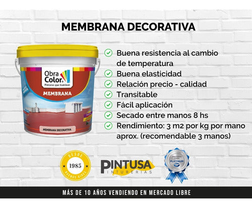 Obra Color Membrana Liquida Roja 20 Kg Rodillo Manta Tapagoteras 4 Lts 1