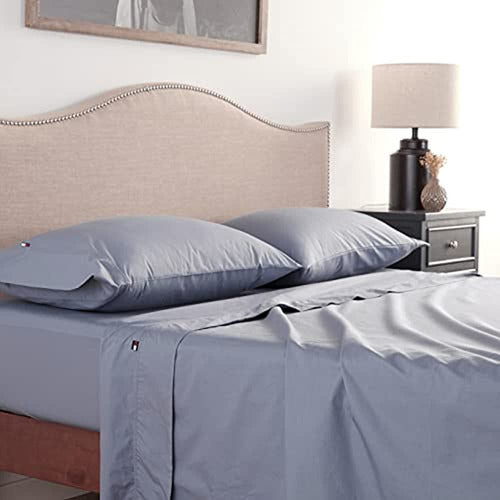 Tommy Hilfiger Signature Solid Sheet Set, Queen, Folkstone Grey 3