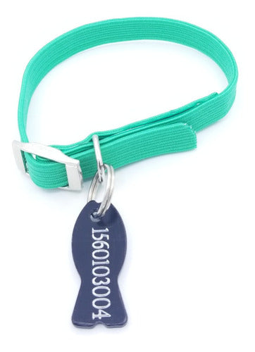 Medallas para perros Chapita Pezcat Color Negro Gatos + Collar Verde Elastizado 6