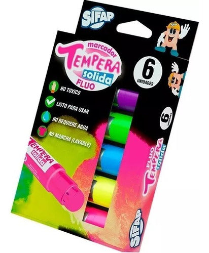 Sifap Tempera Solida Fluo Pack of 6 Colors 0