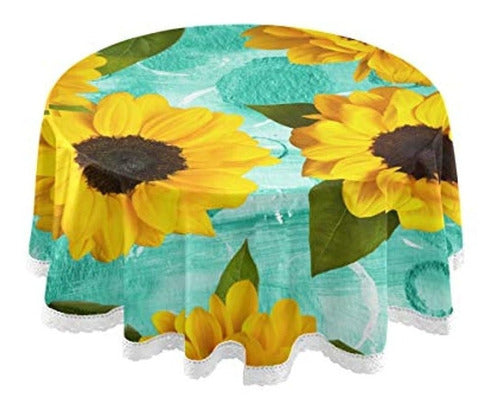 Bardic Cfauiry Round Tablecloth Sunflower Pattern 60 Pulgada 0