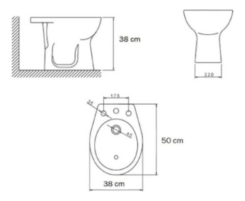 Bidet Deca Marajo 1 3 Agujeros Bide Loza Losa Baño Blanco 2