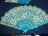 Turquoise Plastic Fan with Golden Print 4