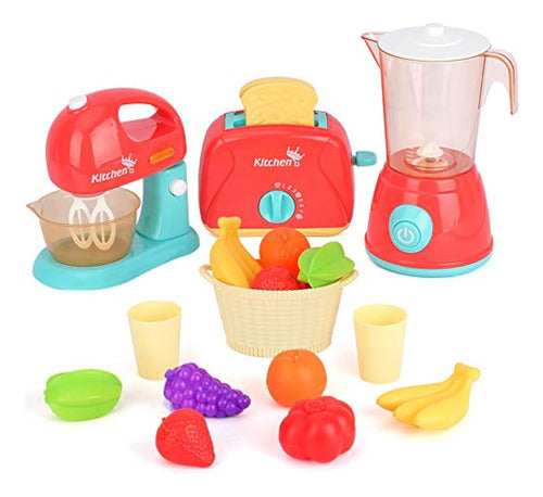 Aomola Kitchen Appliances Toy, Pretend Play Kitchen Toy with Blender, Juicer, Toaster Play Foods 0