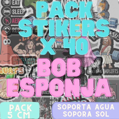 Generic Pack 40 Stickers De Bob Esponja Termo-mate-pc 0