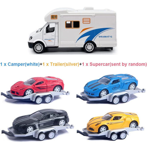 Toy Camper Rv Trailer Towing Supercar Sports Model Car Dieca 1