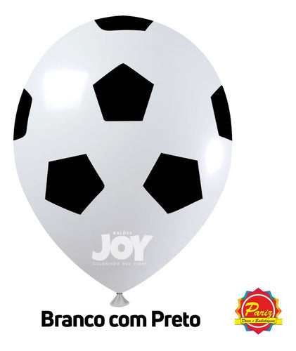 Kit 100 Balão Bexiga Bola De Futebol Branco/ Preto N° 9 Joy 1