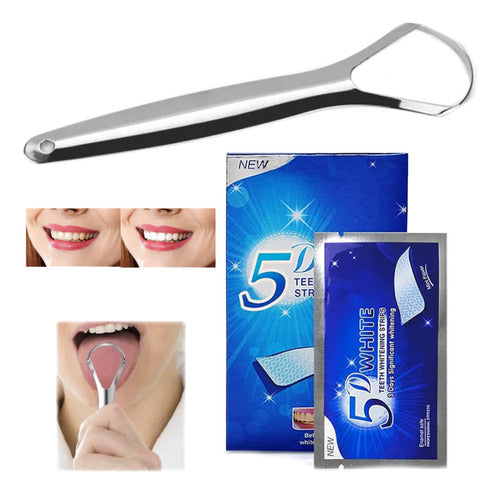 Renkai Tongue Cleaner Stainless Steel + 5D Whitening Strips 0