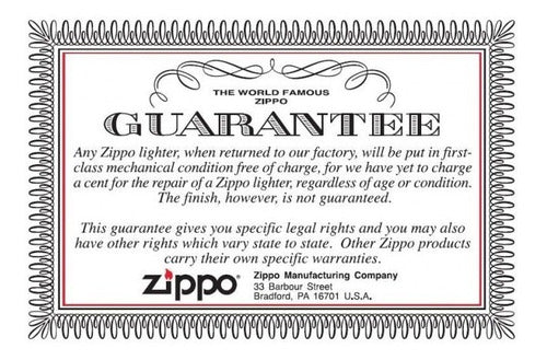 Zippo Original Lighter Model 49441 Warranty 3