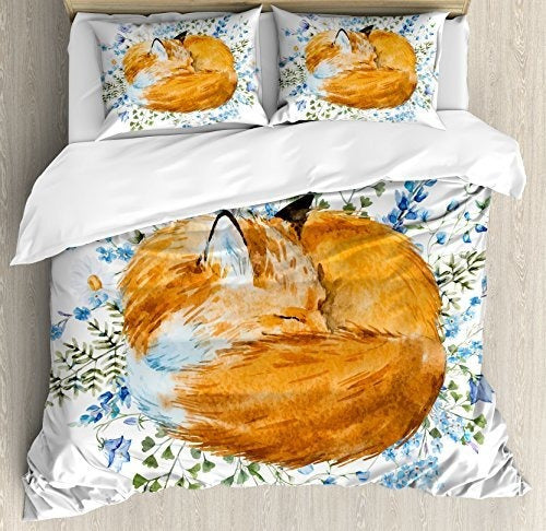 Ambesonne Fox Duvet Cover Set Queen Size Sleeping Fox 0