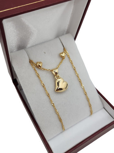 Conjunto Collar Con Dije Corazon Y Aros Enchapado Oro 18kt 0