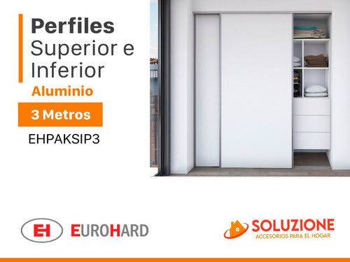 Perfil Superior + Inferior Aluminio 3 Metros Frente Placard 1