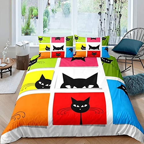 Juego De Ropa De Cama De Gato Negro Erosebridal, Funda De Ed 0