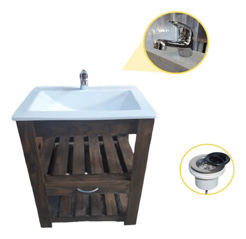 Rustic Style 80cm Freestanding Vanity with Sink, Mirror, and Faucet Set 10
