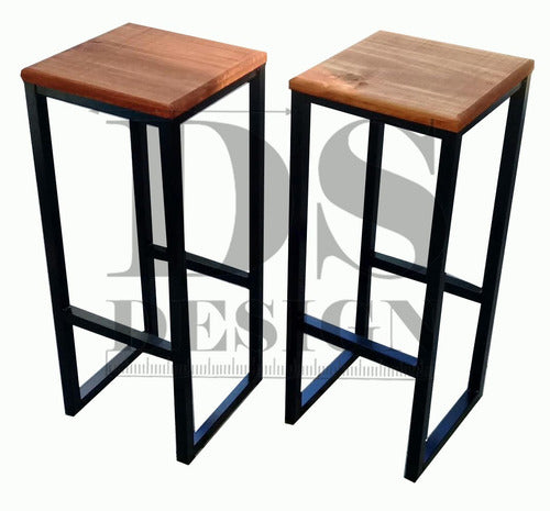 Iron and Wood High Stool - Factory Set of 2 1