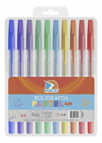 Ezco Pastel Pack X10 Colored Ballpoint Pens 0