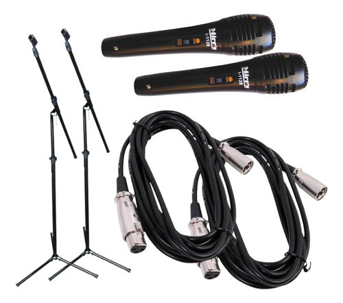 FAMUSIC 2 Microfonos Dinamicos Cable Xlr + 2 Soportes + 2 Pipetas Pr 0