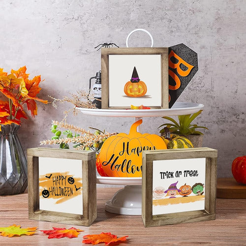 KALAWA Halloween Home Décor Rustic Sign Set 3