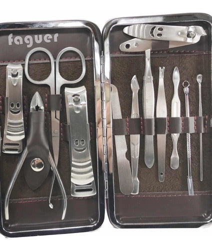 Faguer Set X12 Pcs Completo Profesional Manicura Estuche 0