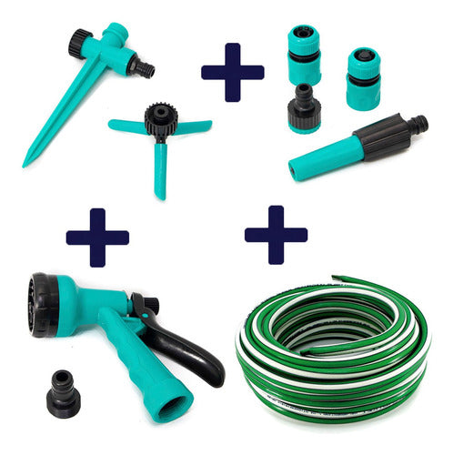 Plastimet Tricolor Hose 1/2" 15 Mt + Spray Kit + 7-Function Watering Wand 1