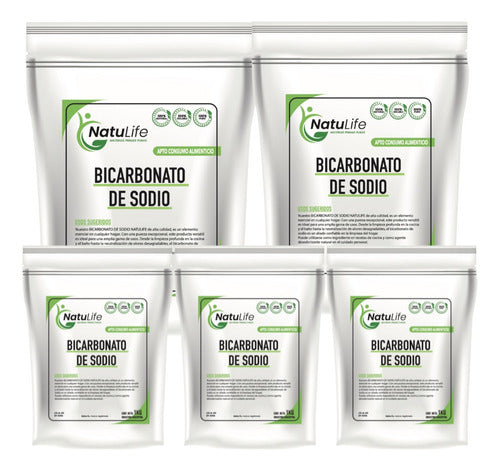 Natulife Bicarbonato De Sodio Premium 1 Kg Apto Alimenticio Combo X 5 0