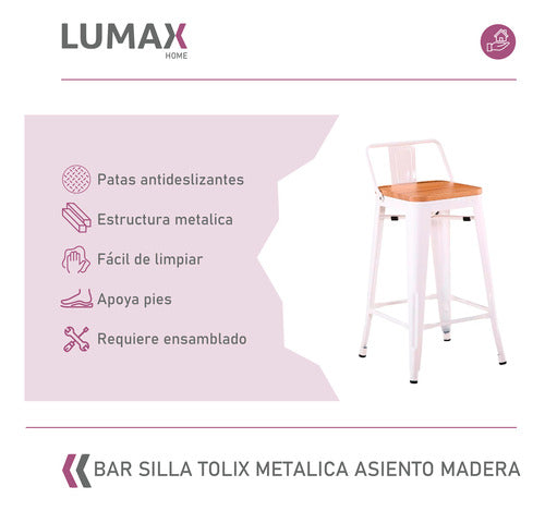 Lumax Tolix Vintage Stool with Metal Backrest and Wooden Seat 1