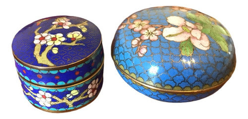 Cloisonne China Caja Tecnica Cloisonne Oriental Lote X2 Antigua Año 1904 0