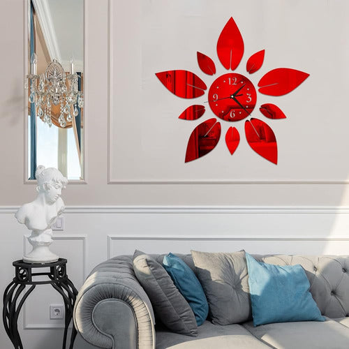 Haodeni Modern Floral Digital 3D Large Mirror Wall Clock Stickers 1