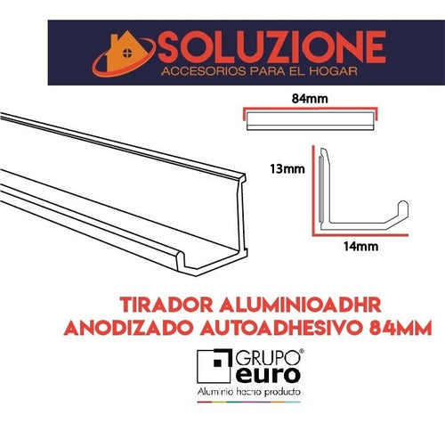 Perfil Euro Manija Recto Autoadhesivo Aluminio Mueble Tira 3 4