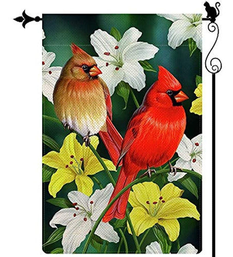 Gormcore Cardinal Floral Lily Garden Flag Red Birds Spring 0