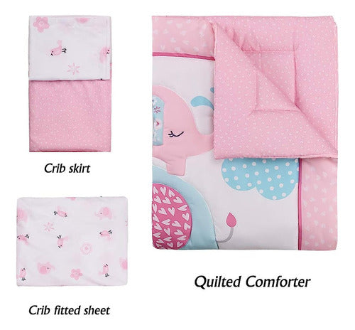 Juego De Cama De Cuna Elefante Rosa 3 Piezas Baby Nursery Be 1