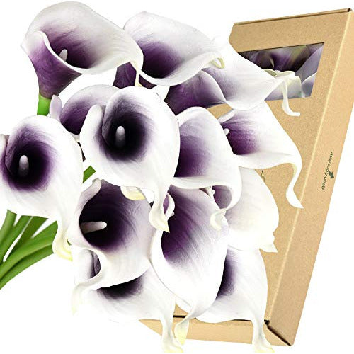 FiveSeasonStuff Real Touch Calla Lily Artificial Flowers Wedding Bridal Bouquet | Floral Arrangements | 15 Calla Lilies (Silk White & Abyss Purple) 0