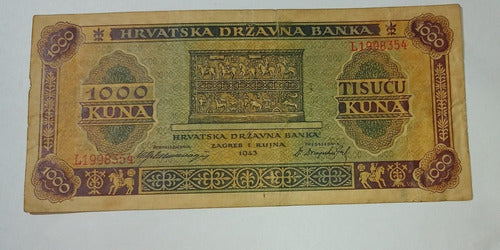 Croatia 1000 Kuna Banknote 1943 - German Occupation 1